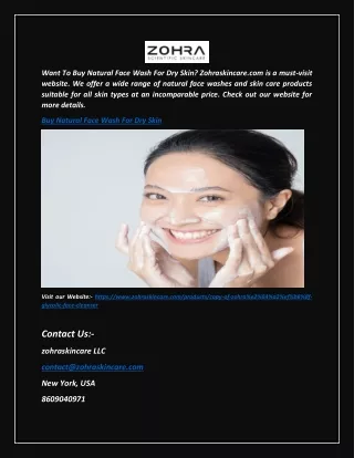 Buy Natural Face Wash For Dry Skin | Zohraskincare.com
