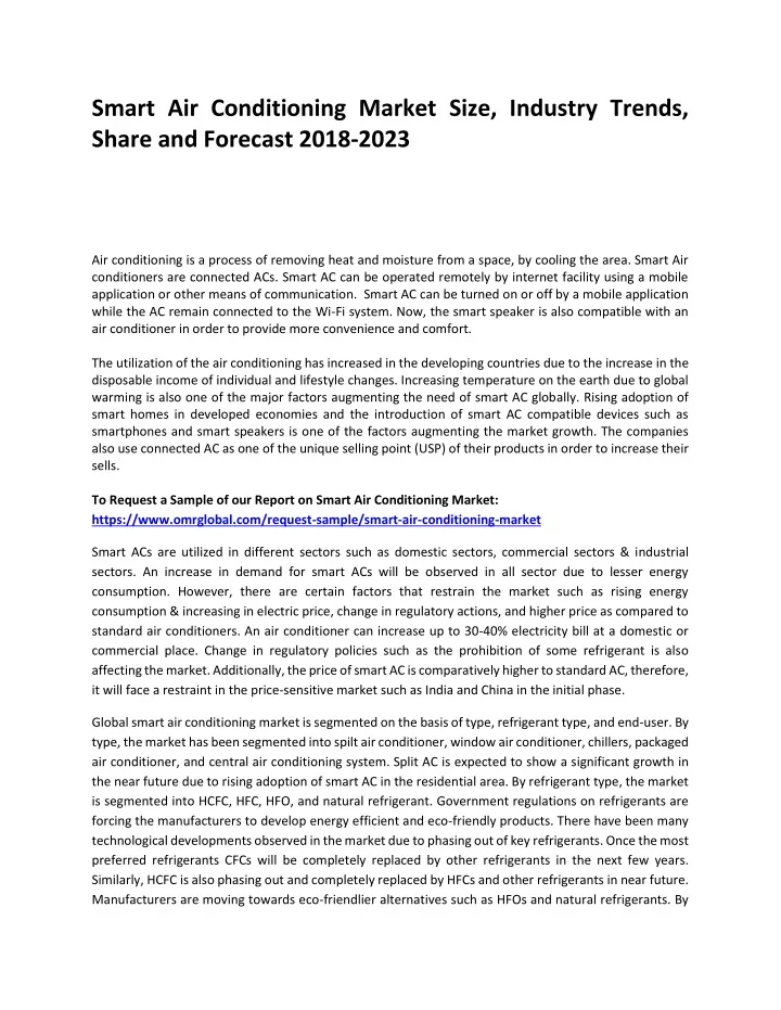 smart air conditioning market size industry