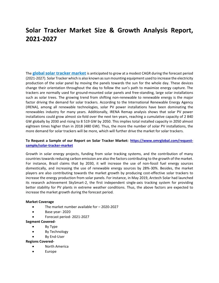 solar tracker market size growth analysis report