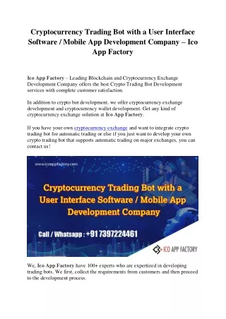 cryptocurrency trading bot with a user interface