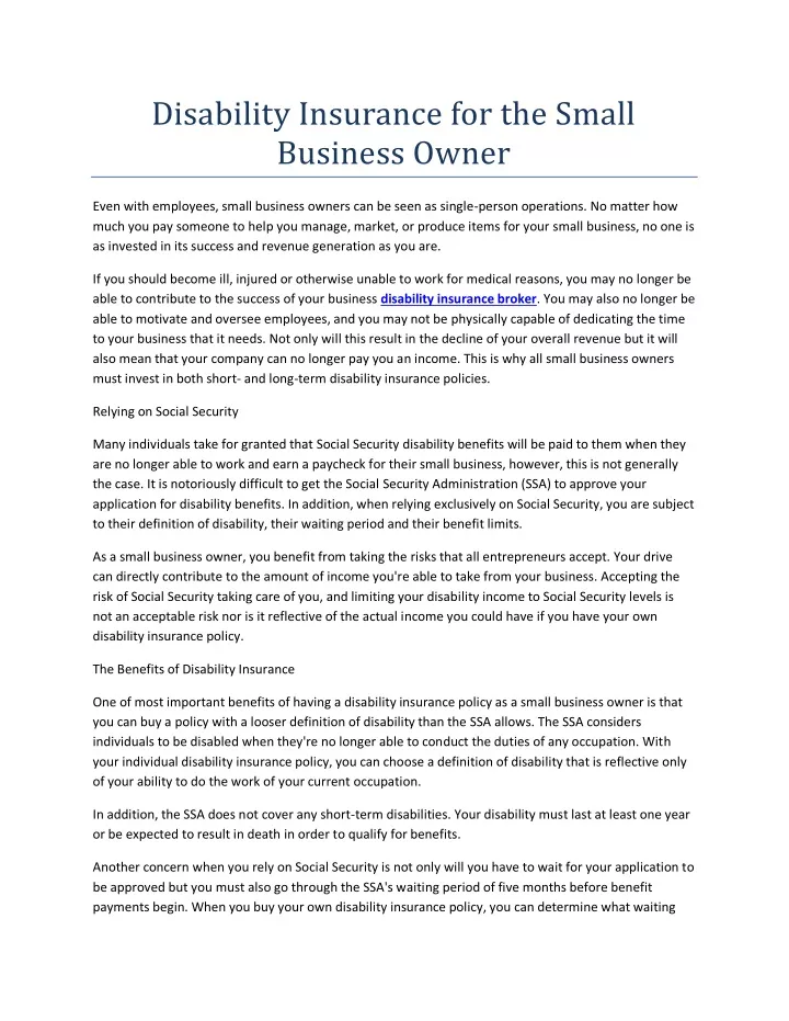 disability insurance for the small business owner