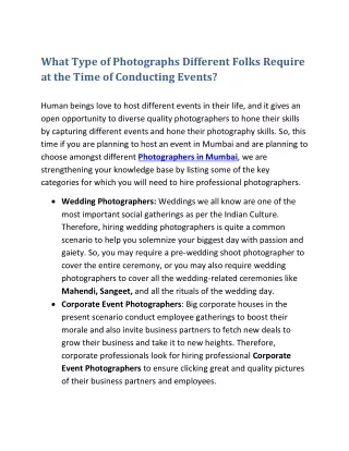 What Type of Photographs Different Folks Require at the Time of Conducting Event