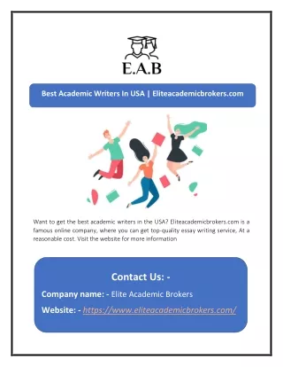 Best Academic Writers In USA | Eliteacademicbrokers.com