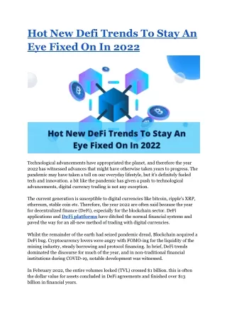 Hot New Defi Trends To Stay An Eye Fixed On In 2022