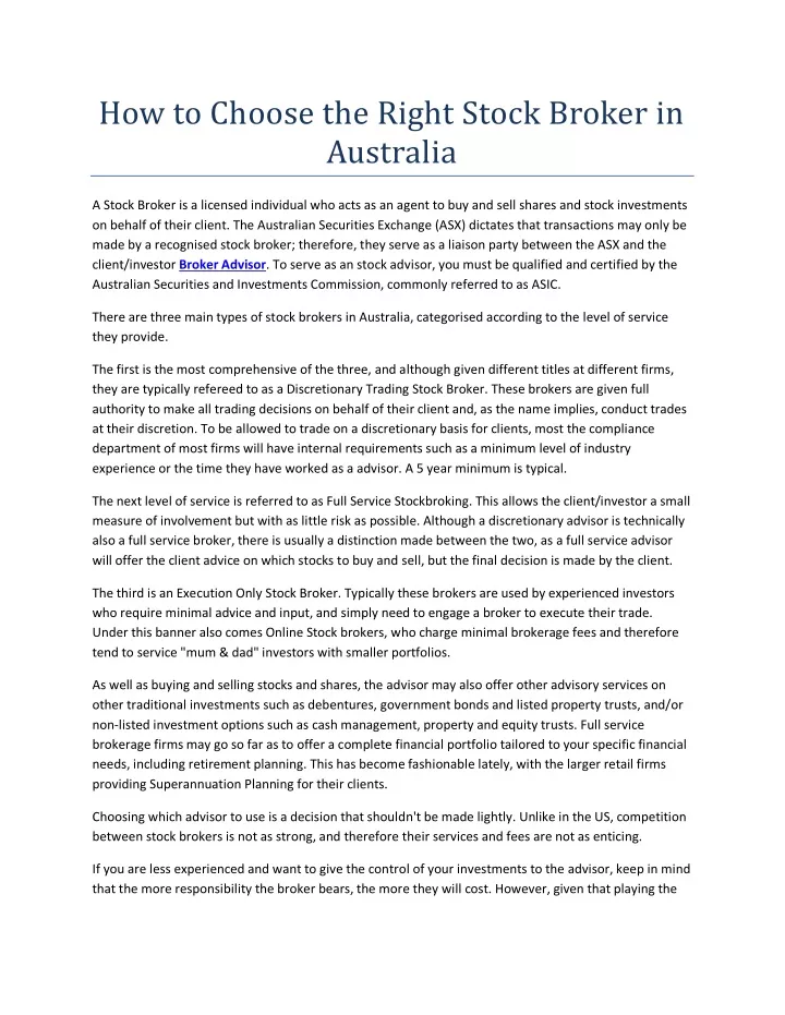 how to choose the right stock broker in australia