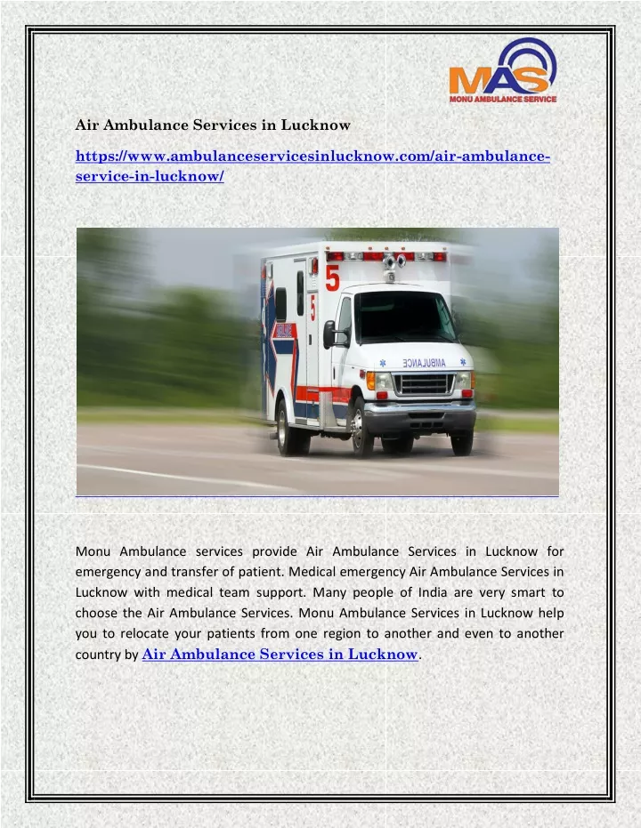 air ambulance services in lucknow