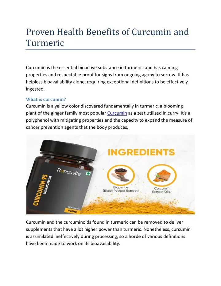 proven health benefits of curcumin and turmeric