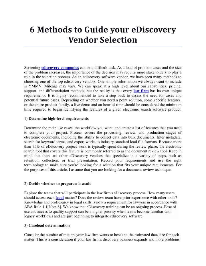 6 methods to guide your ediscovery vendor