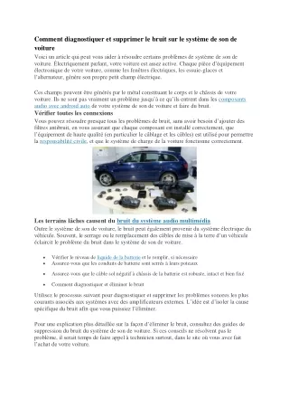 Guide pour établir et résoudre le bruit sur le système de son de voiture