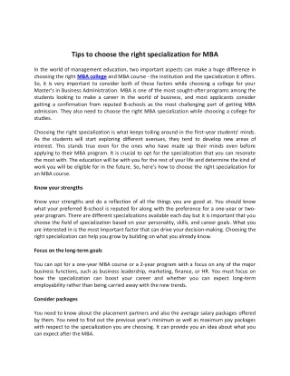 Tips to choose the right specialization for MBA