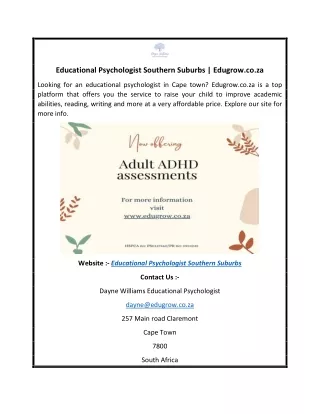 Educational Psychologist Southern Suburbs Edugrow.co.za