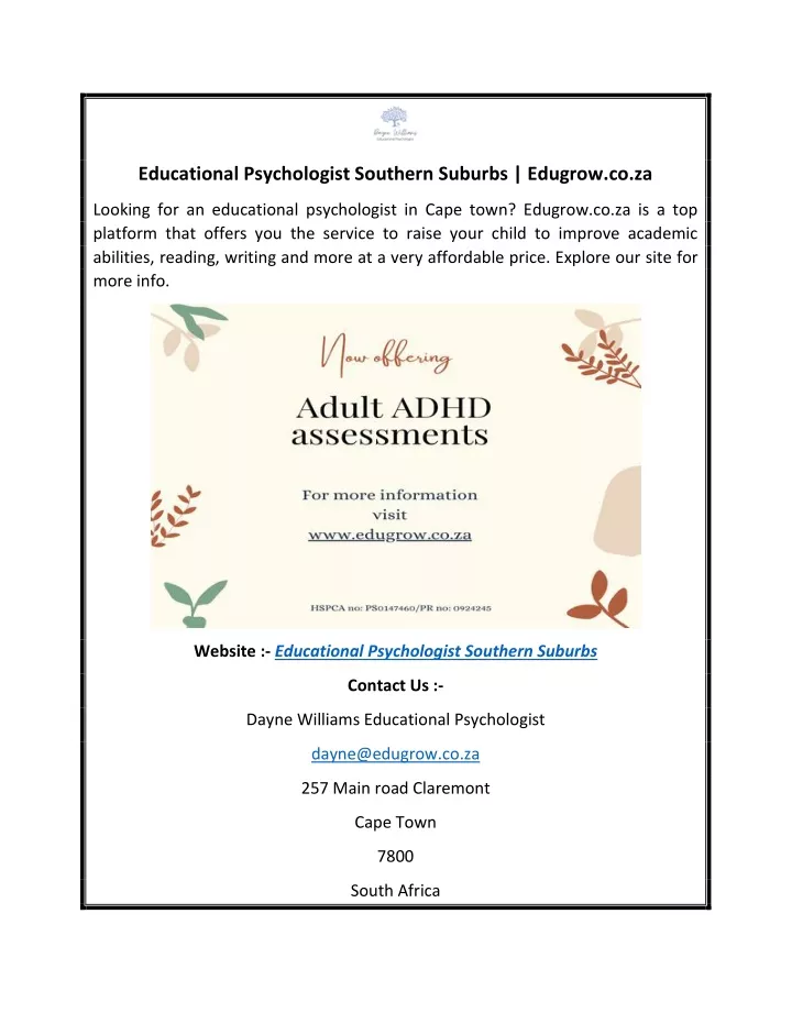 educational psychologist southern suburbs edugrow