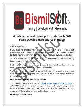 Which is the best training Institute for MEAN Stack Development course in India