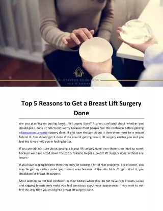 Top 5 Reasons to Get a Breast Lift Surgery Done