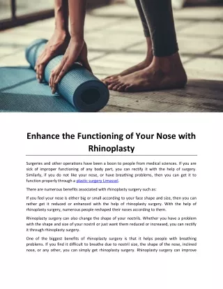 Enhance the Functioning of Your Nose with Rhinoplasty