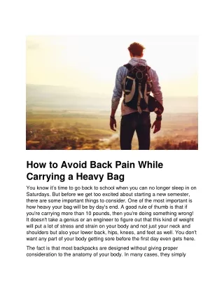 how to avoid back pain while carrying a heavy bag