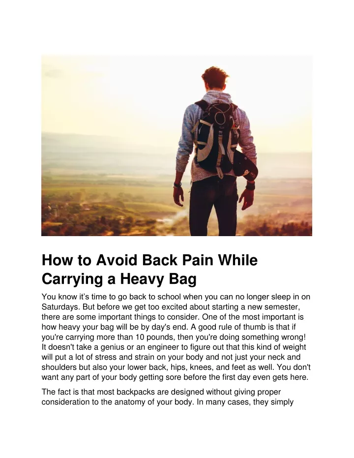 how to avoid back pain while carrying a heavy bag