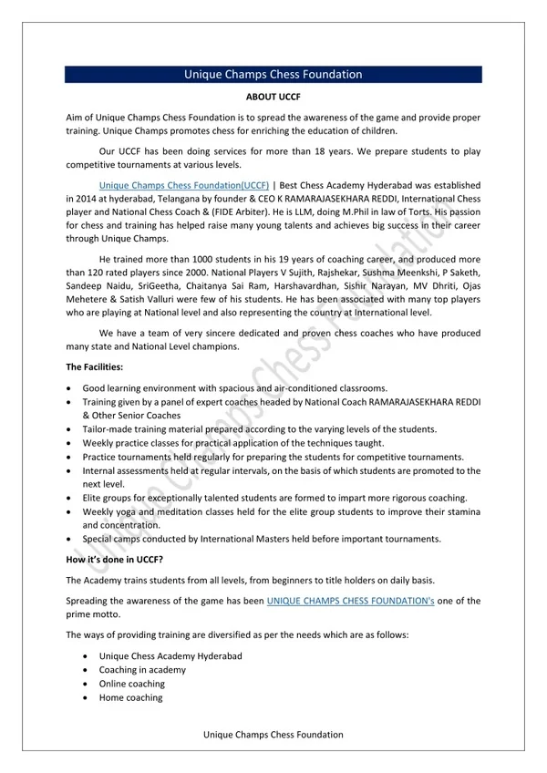 Unique Champs Chess Foundation
