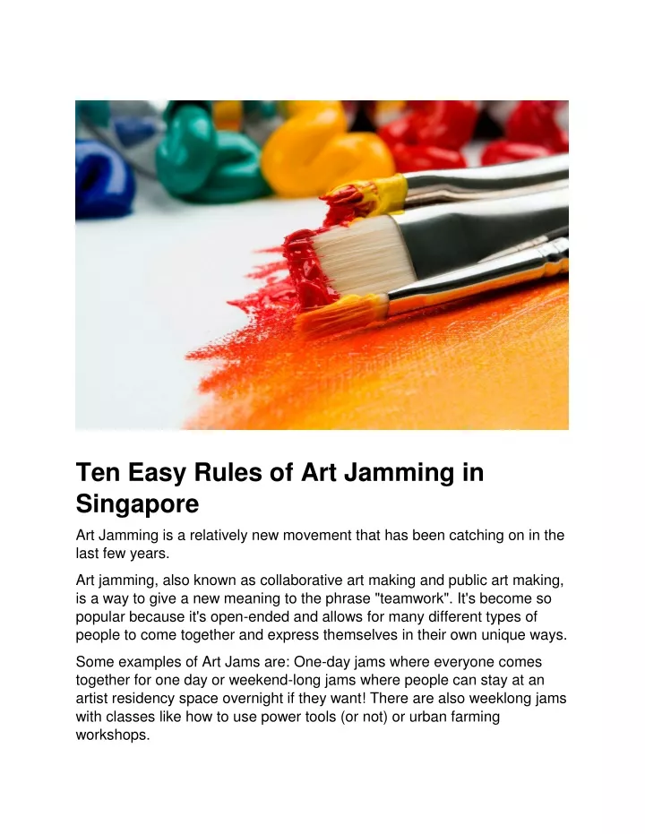 ten easy rules of art jamming in singapore