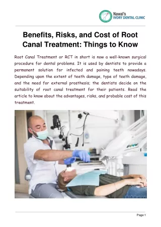 Benefits, Risks, and Cost of Root Canal Treatment: Things to Know