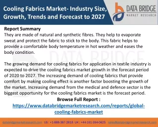 Cooling Fabrics Market : With Product Type, Applications,Regions, Industry Trend
