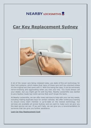 Car Key Replacement Sydney
