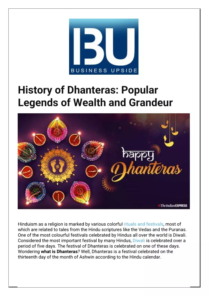 history of dhanteras popular legends of wealth