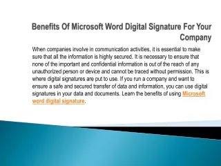 Benefits Of Microsoft Word Digital Signature For Your Company