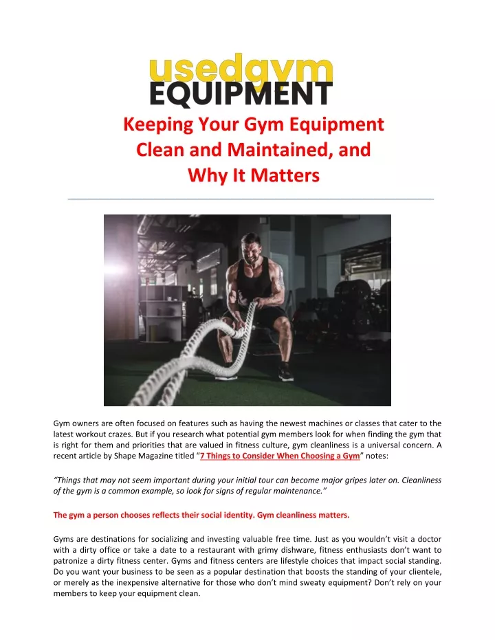 keeping your gym equipment clean and maintained