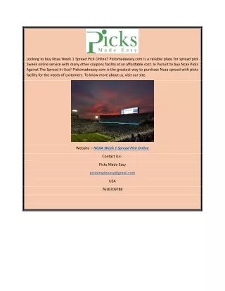 Ncaa Week 1 Spread Pick Online  Picksmadeeasy.com