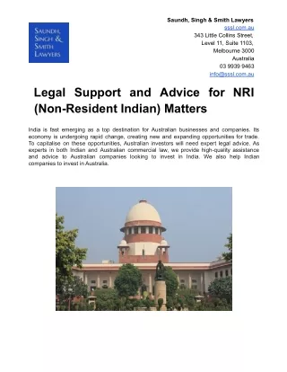 Legal Support and Advice for NRI (Non-Resident Indian) Matters