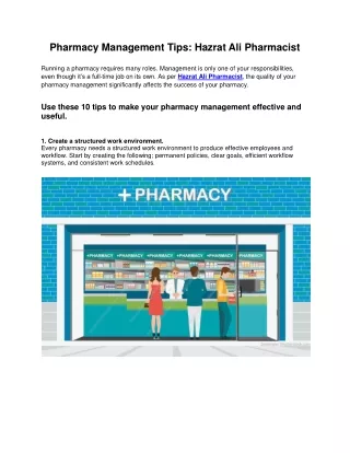 Pharmacy Management Tips - Hazrat Ali Pharmacist