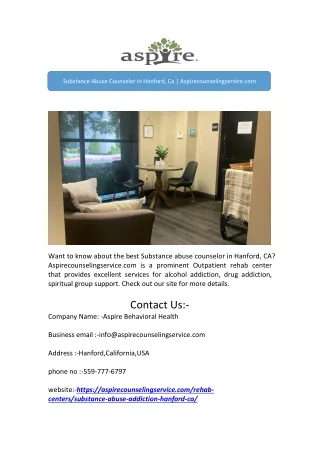 Substance Abuse Counselor in Hanford, Ca | Aspirecounselingservice.com