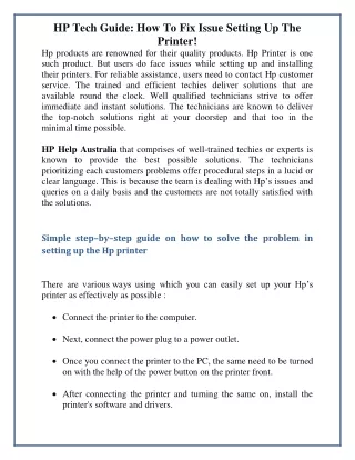 HP Tech Guide: How To Fix Issue Setting Up The Printer!