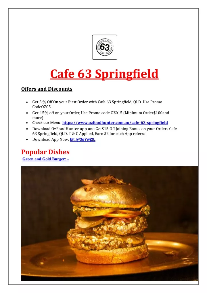 cafe 63 springfield offers and discounts