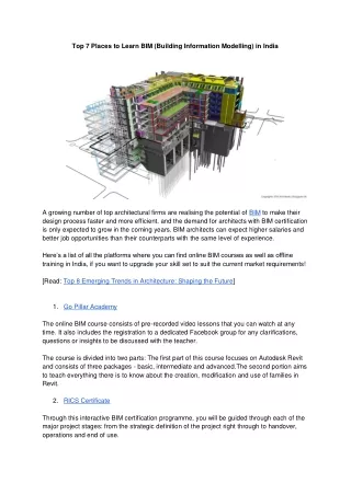 Top 7 Places to Learn BIM (Building Information Modelling) in India