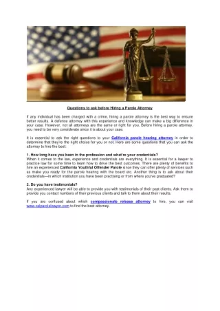 Questions to ask before Hiring a Parole Attorney (www.calparolelawyer.com)