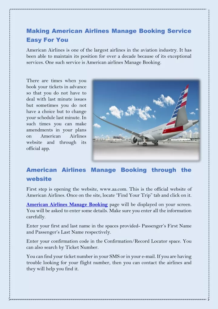 making american airlines manage booking service