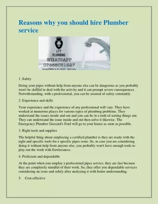 reasons why you should hire plumber service