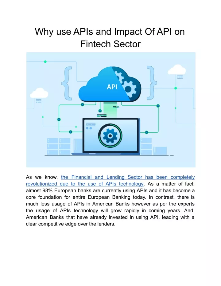 why use apis and impact of api on fintech sector