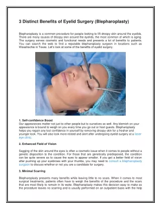 3 Distinct Benefits of Eyelid Surgery (Blepharoplasty)