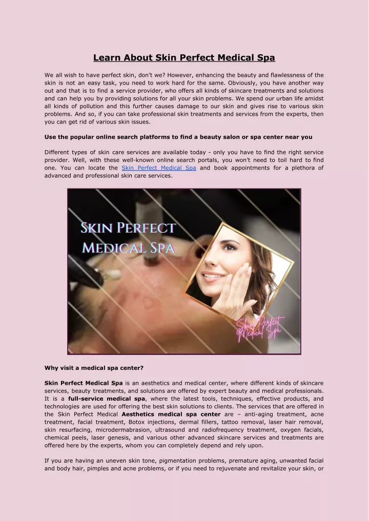 learn about skin perfect medical spa