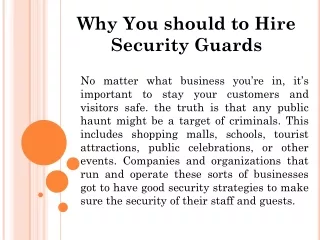 Why You should Hire Security Guards