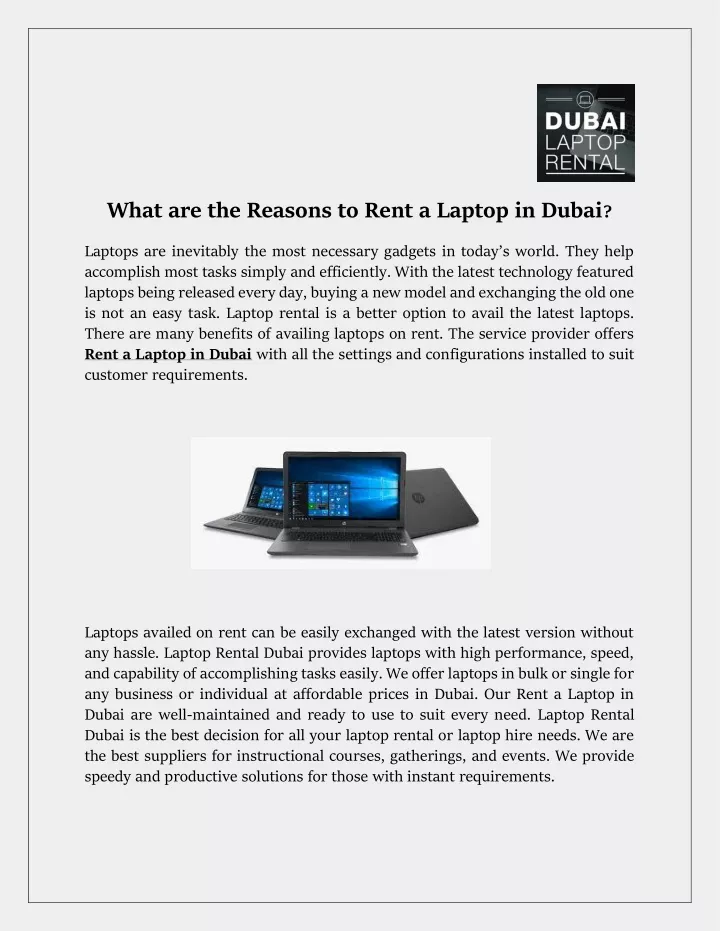 what are the reasons to rent a laptop in dubai