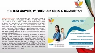 The best university for Study MBBS in Kazakhstan