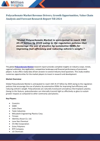 polycarbonate market revenue drivers growth