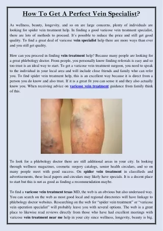 how to get a perfect vein specialist