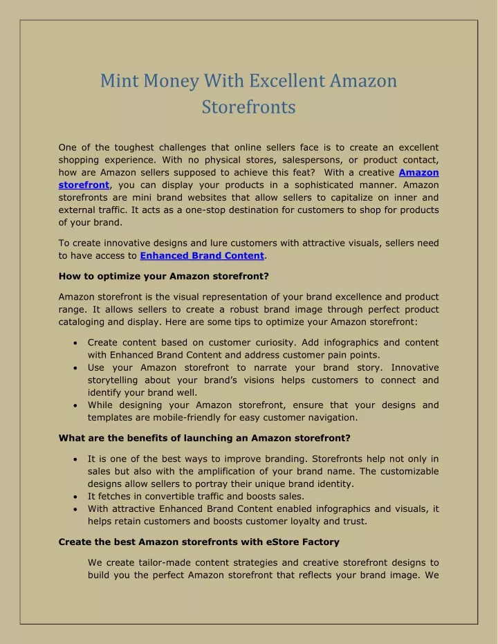 mint money with excellent amazon storefronts
