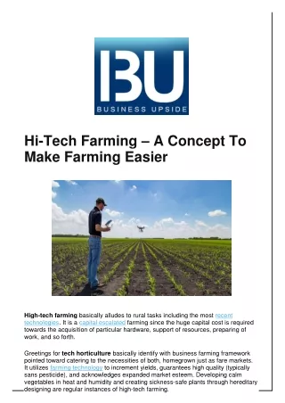 Hi-Tech Farming – A Concept To Make Farming Easier