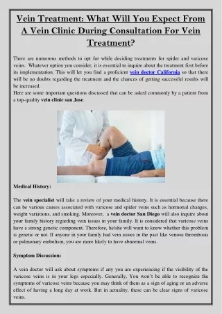 Vein Treatment What Will You Expect From A Vein Clinic During Consultation For Vein Treatment